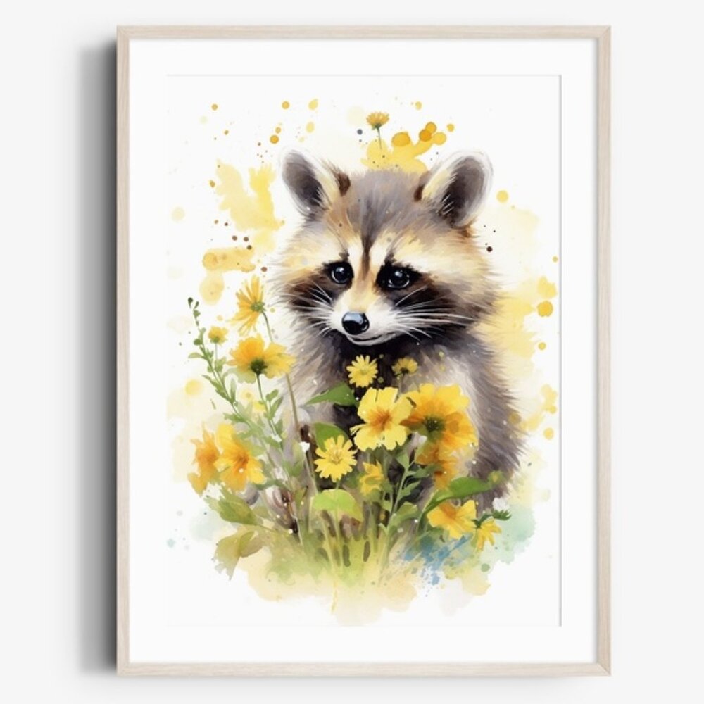 Cute Raccoon Watercolor Wall Art Illustration Print Poster Card Unframed